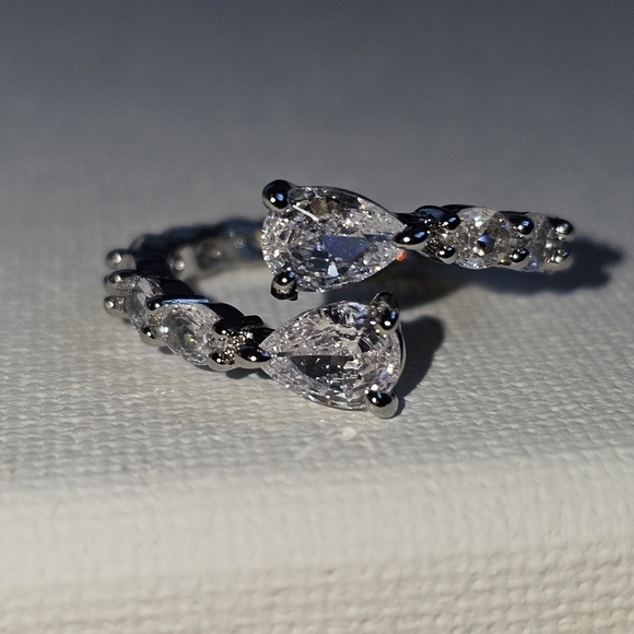 Water drop cz open silver plated fashion statement ring 7 - Picture 4 of 8